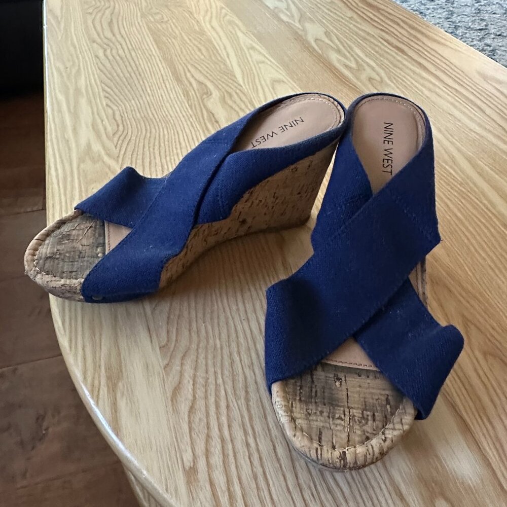 Nine West, Navy Blue Wedges, Size 8
